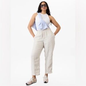 Athleta Retreat High Rise Linen Ankle Pant White Womens Size Large NWOT
